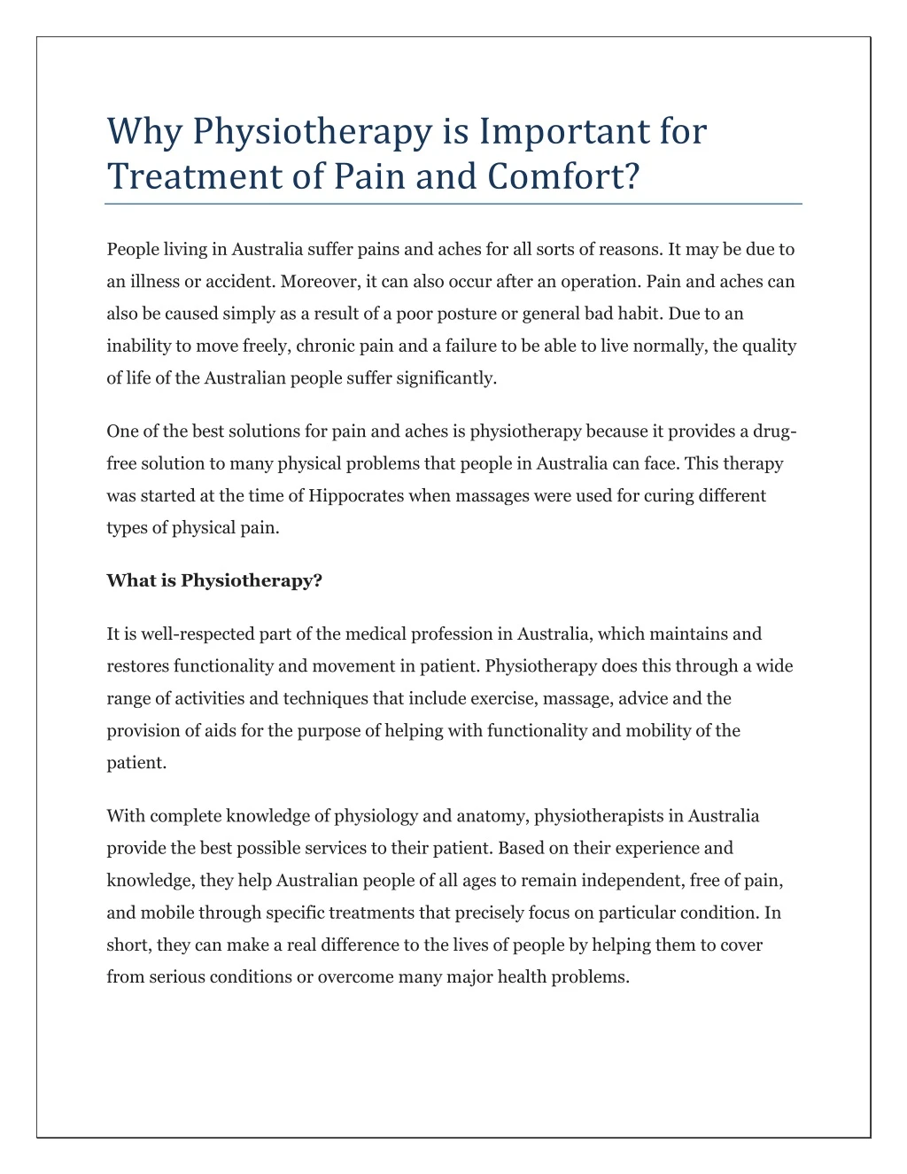 why physiotherapy is important for treatment