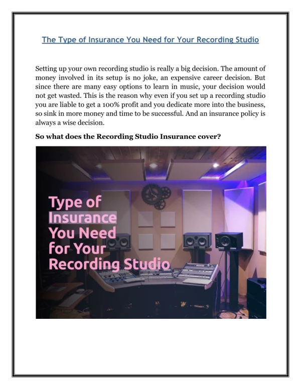 The Type of Insurance You Need for Your Recording Studio