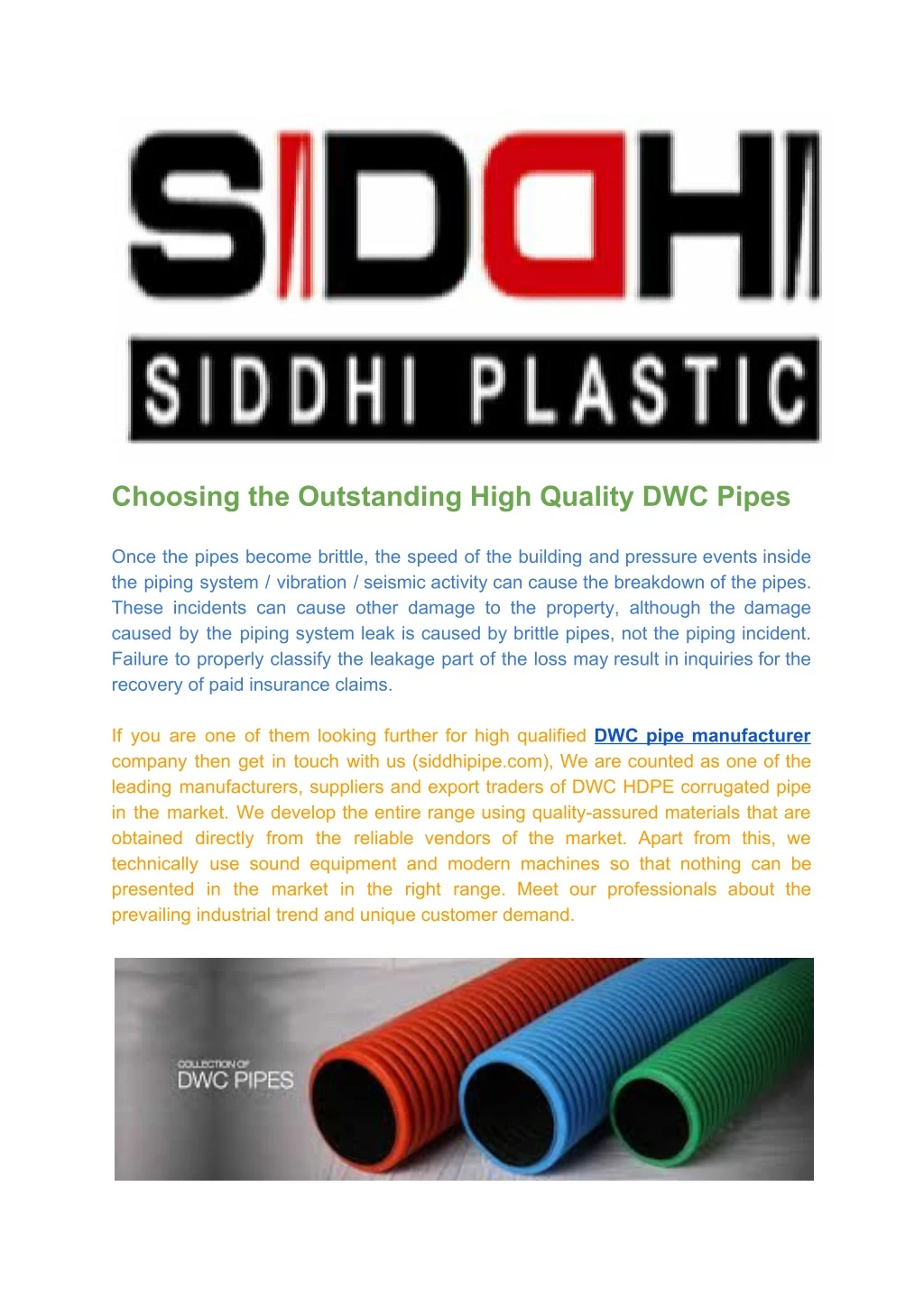 choosing the outstanding high quality dwc pipes