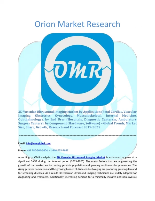 3D Vascular Ultrasound Imaging Market: Global Market Size, Industry Trends, Leading Players, Market Share and Forecast 2