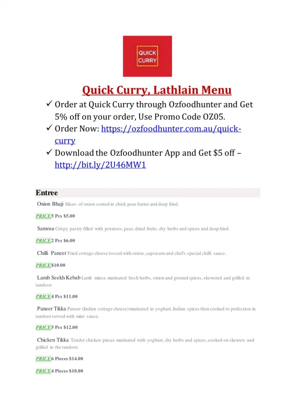 15% Off - Quick Curry-Lathlain - Order Food Online