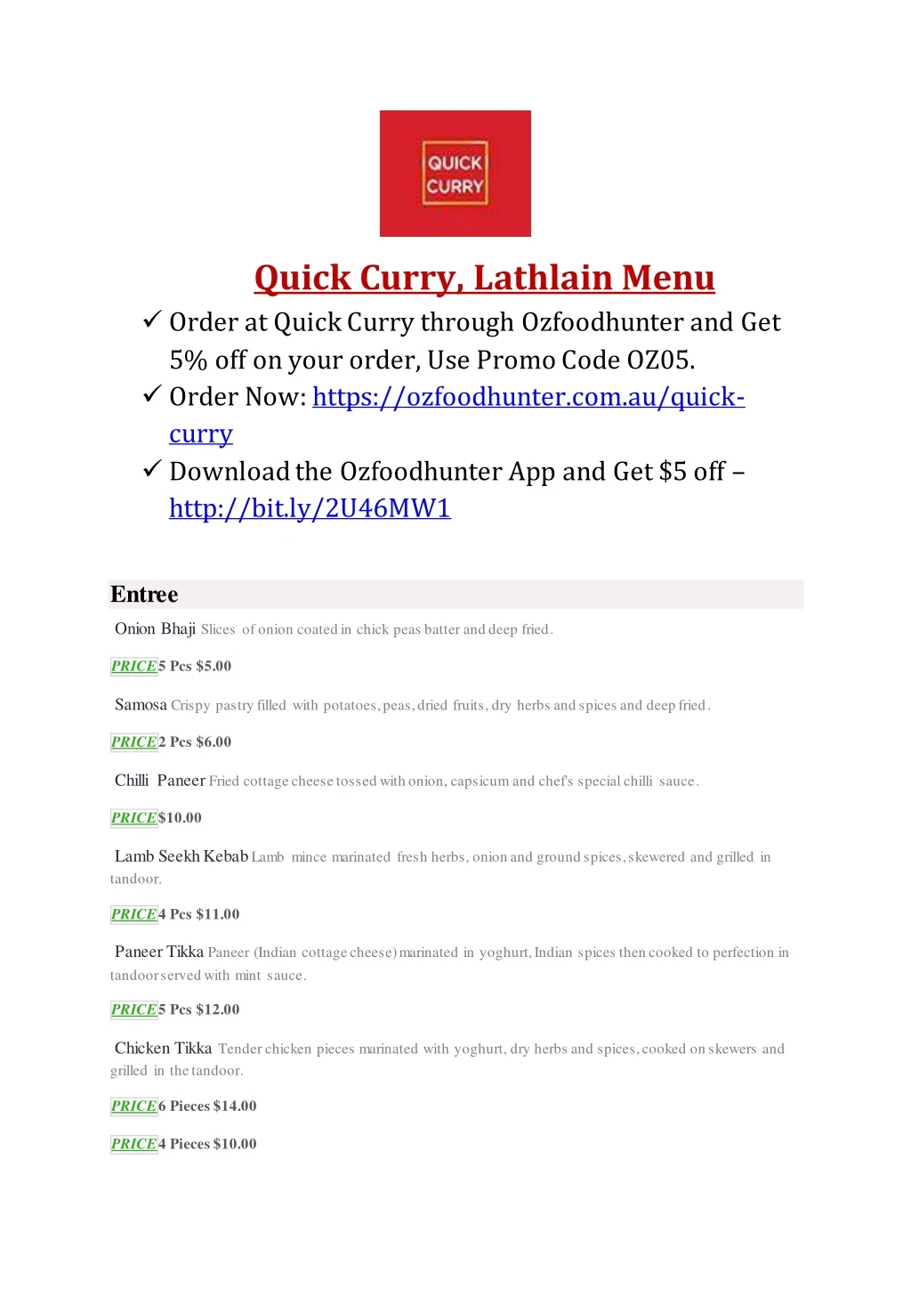quick curry lathlain menu order at quick curry