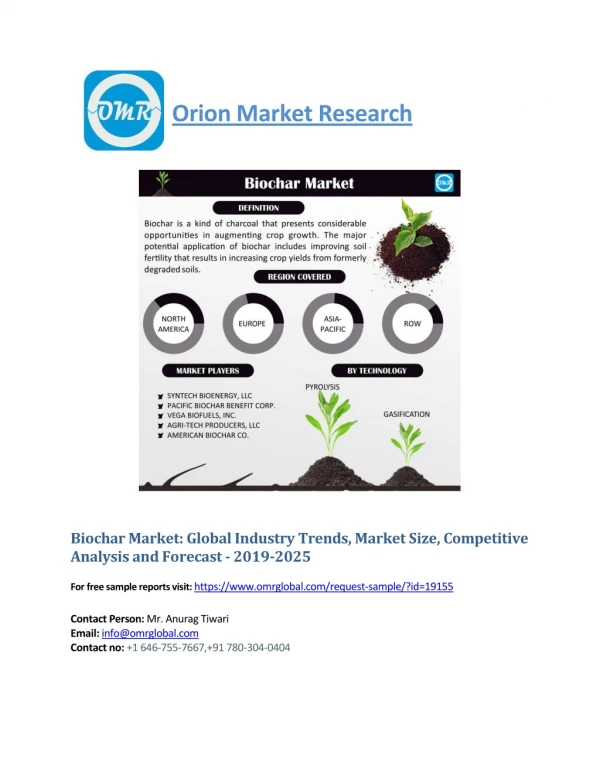 Biochar Market: Global Industry Growth, Market Size, Market Share and Forecast 2019-2025