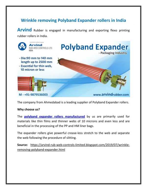 Wrinkle removing Polyband Expander rollers in India