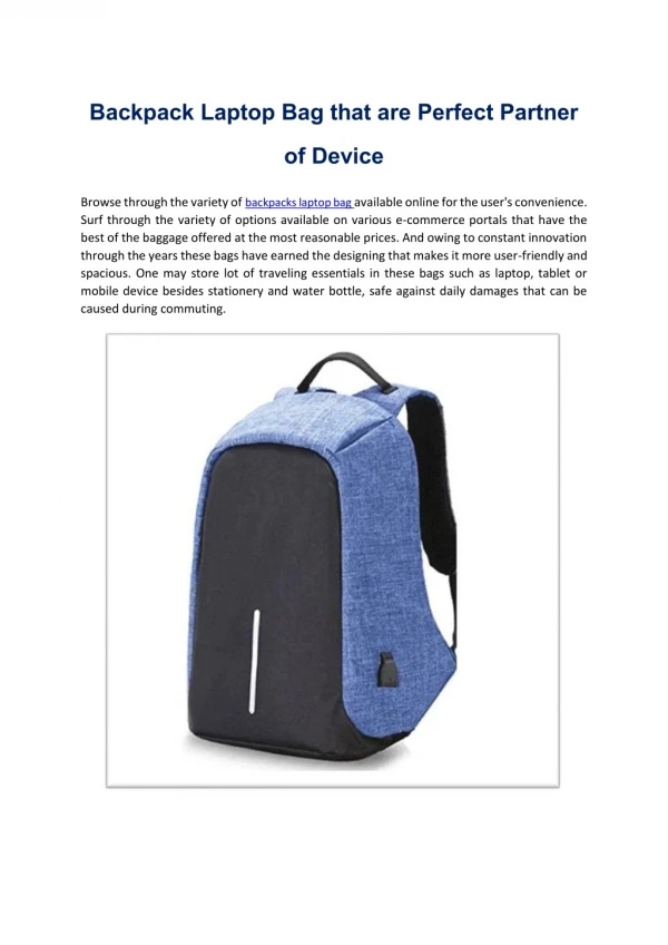 Backpack Laptop Bag that are Perfect Partner of Device