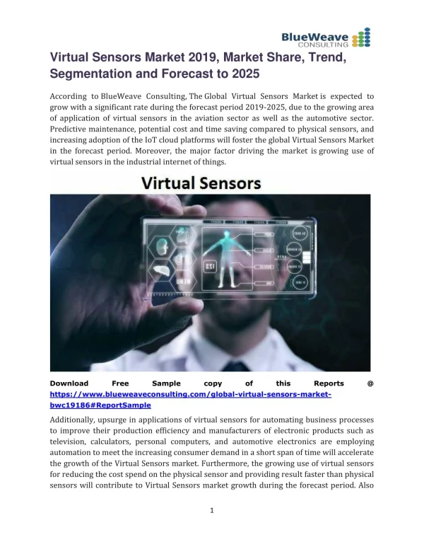 Virtual Sensors Market 2019, Market Share, Trend, Segmentation and Forecast to 2025
