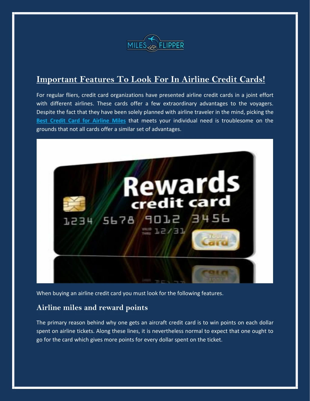 important features to look for in airline credit