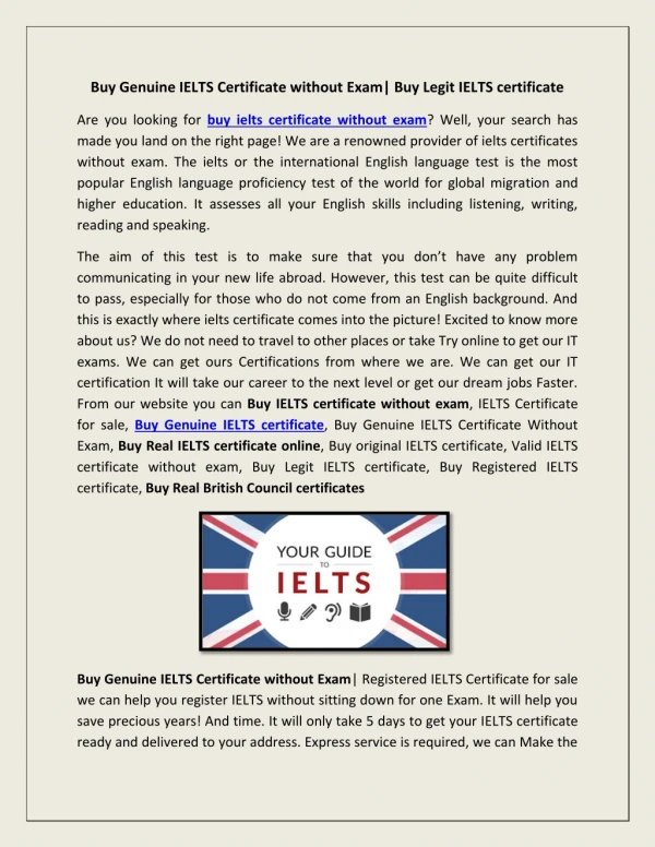 Buy Genuine IELTS Certificate without Exam| Buy Legit IELTS certificate