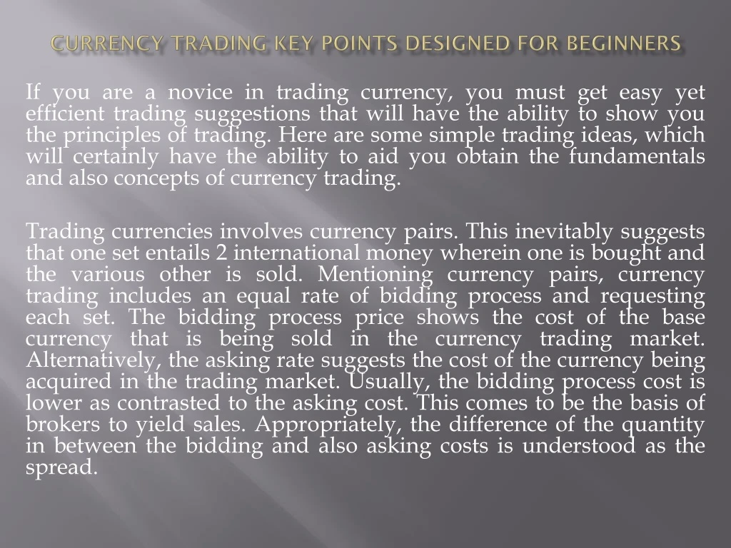 currency trading key points designed for beginners