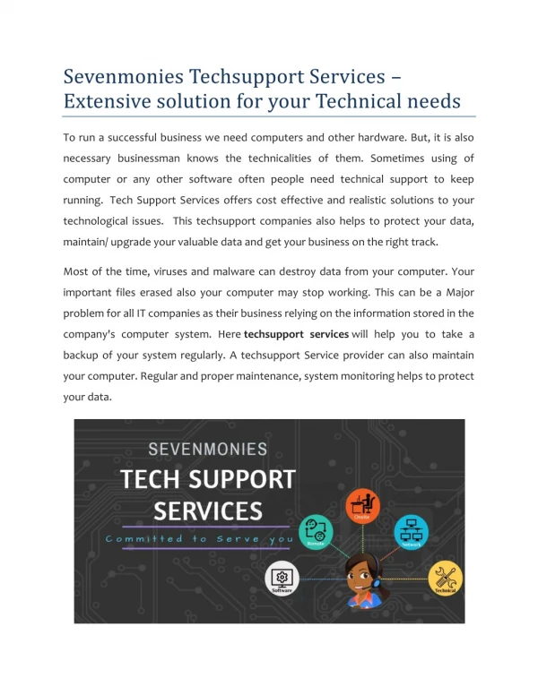 Sevenmonies Techsupport Services – Extensive solution for your Technical needs