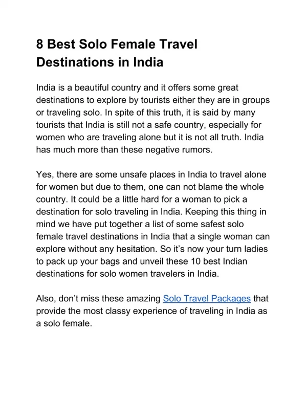 8 Best Female Solo Travel Destinations in India