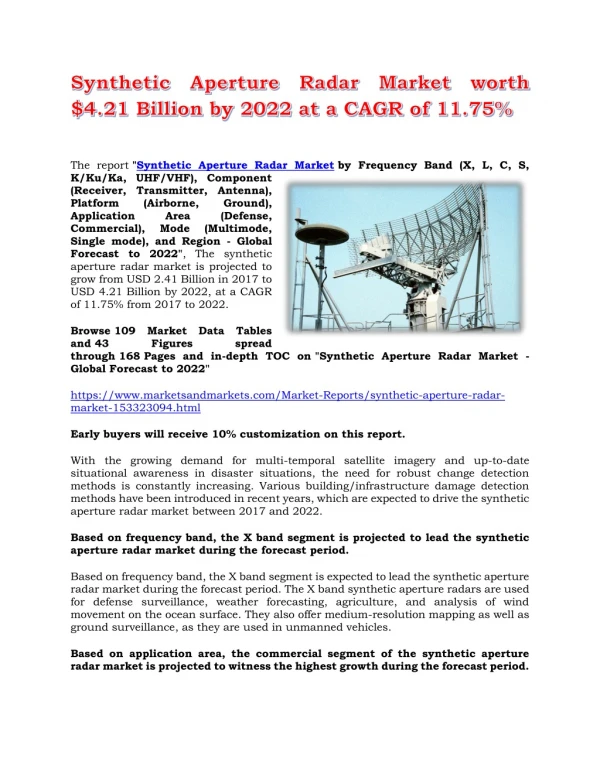 Synthetic Aperture Radar Market worth $4.21 Billion by 2022