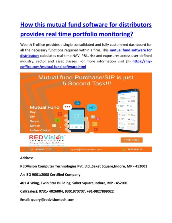 How this mutual fund software for distributors provides real time portfolio monitoring?