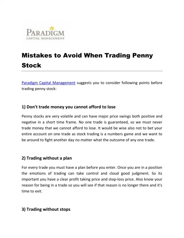 Mistakes to Avoid When Trading Penny Stock