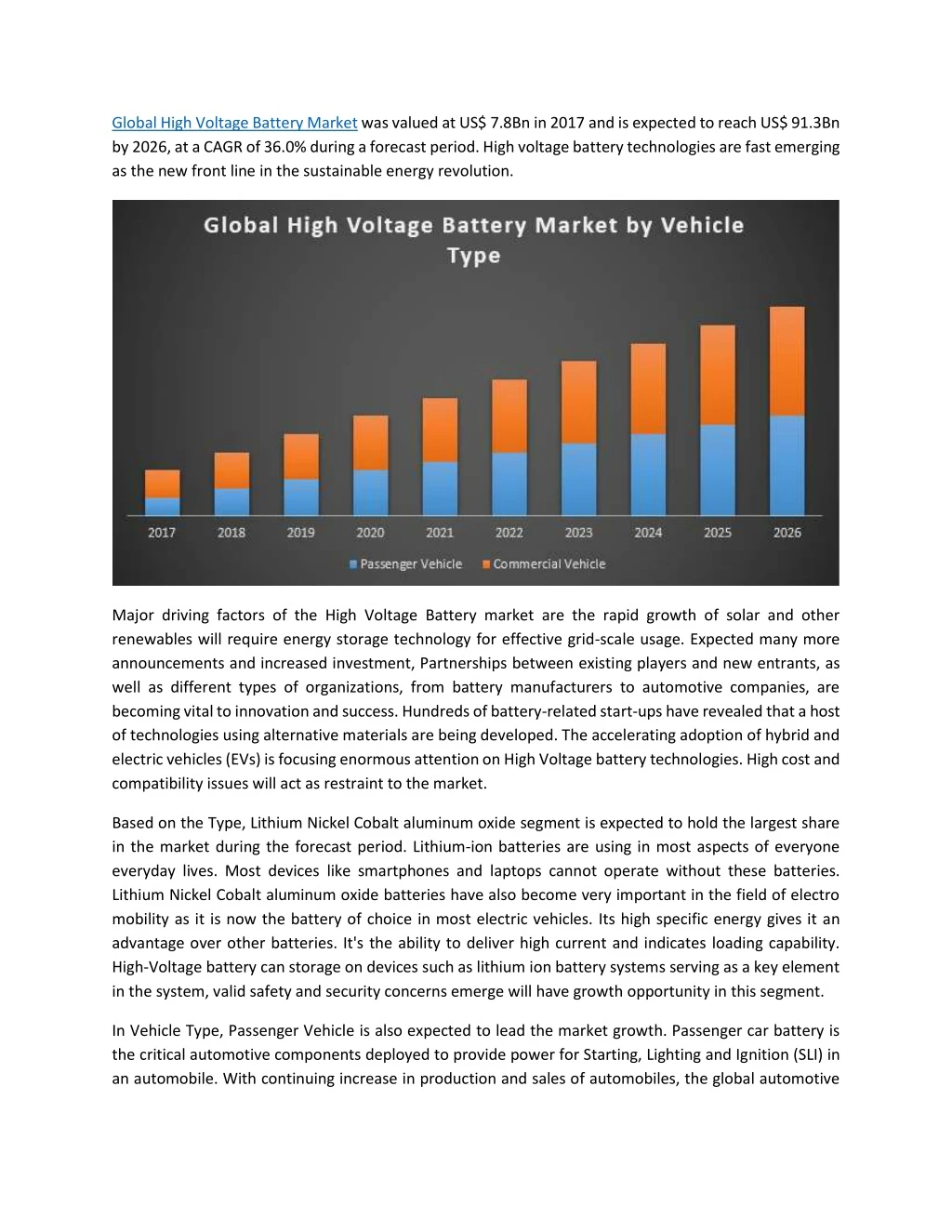 global high voltage battery market was valued