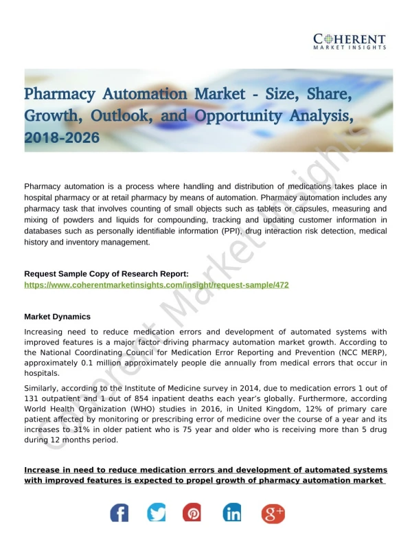 Pharmacy Automation Market: Focusing Long-Term Professional Industry and Making New Commitments to the Sustainable Futur