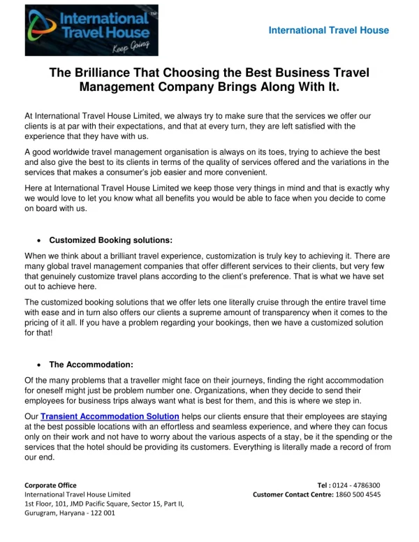 The Brilliance That Choosing the Best Business Travel Management Company Brings Along With It.