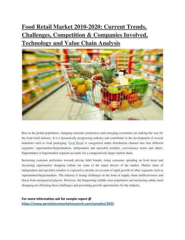Food Retail Market Analysis, Market Status, Competition & Companies, Growth Opportunities, Top Key Players and Forecast