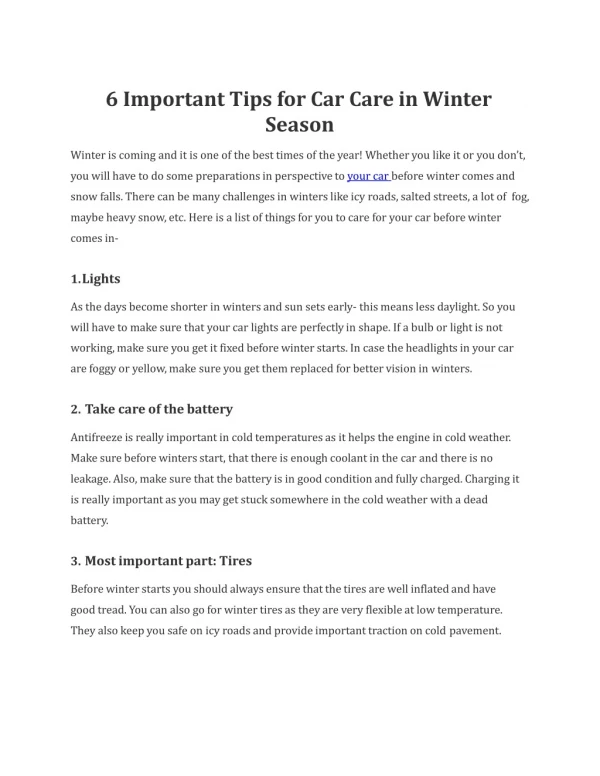 6 Important Tips for Car Care in Winter Season