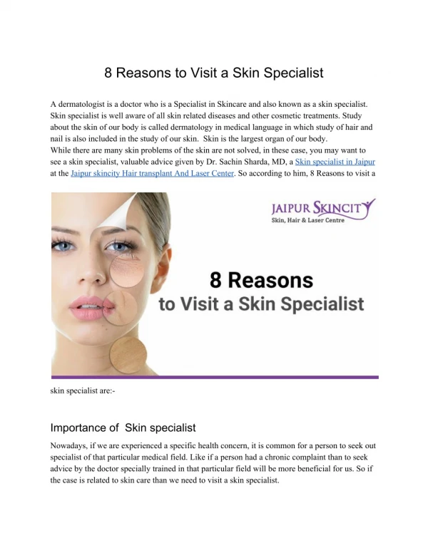Importance of Skin Specialist