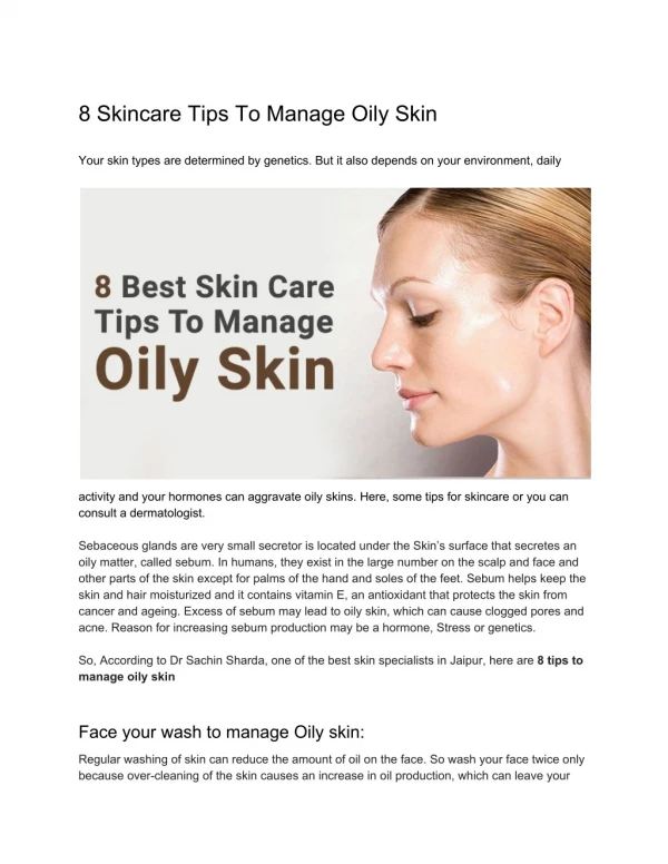 Tips to Manage Oily skin
