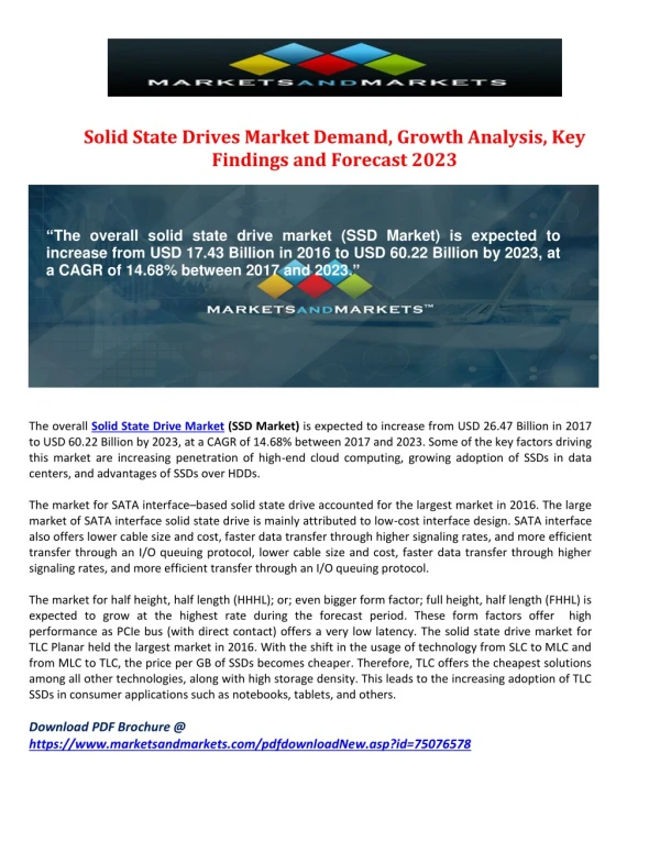Solid State Drives Market Demand, Growth Analysis, Key Findings and Forecast 2023