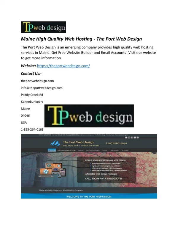 Maine High Quality Web Hosting - The Port Web Design