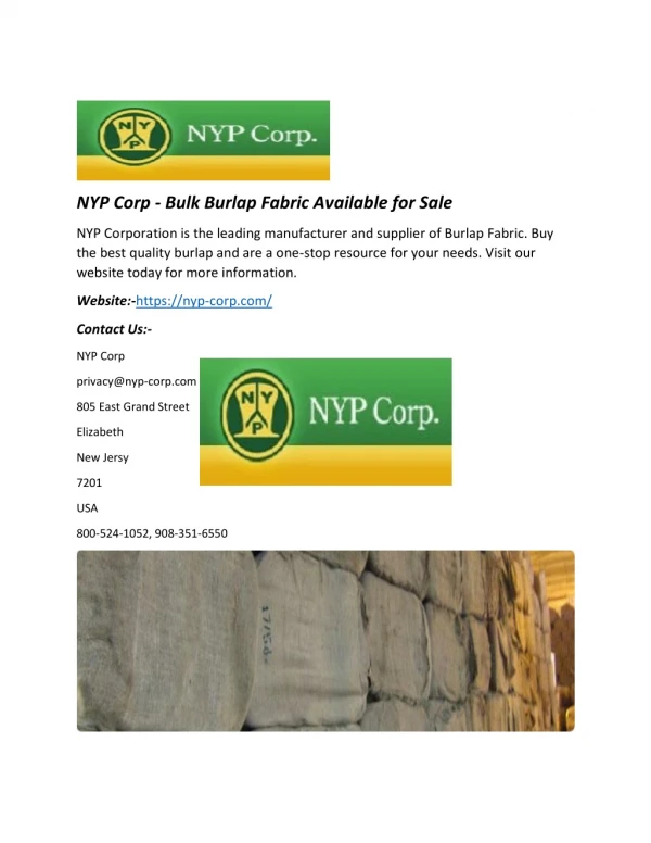 NYP Corp - Bulk Burlap Fabric Available for Sale
