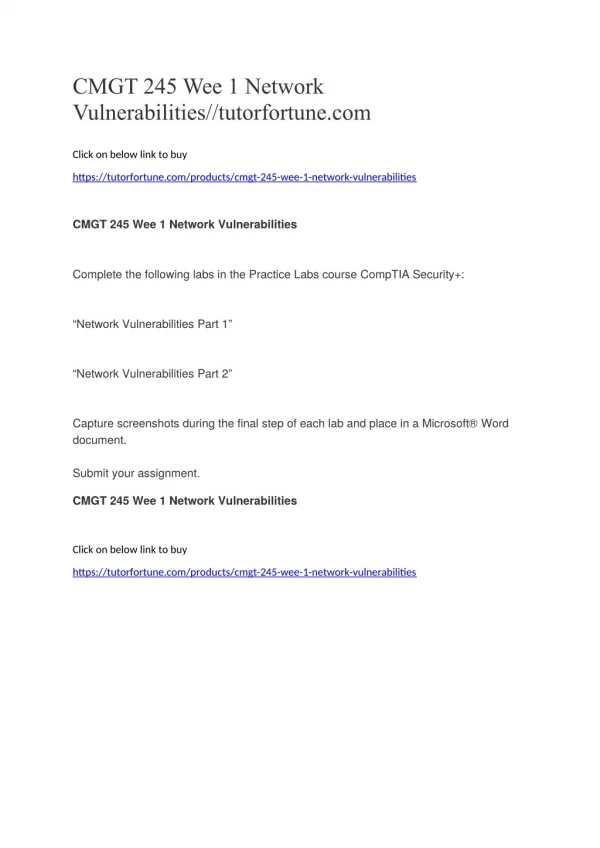 CMGT 245 Week 1 Network Vulnerabilities//tutorfortune.com