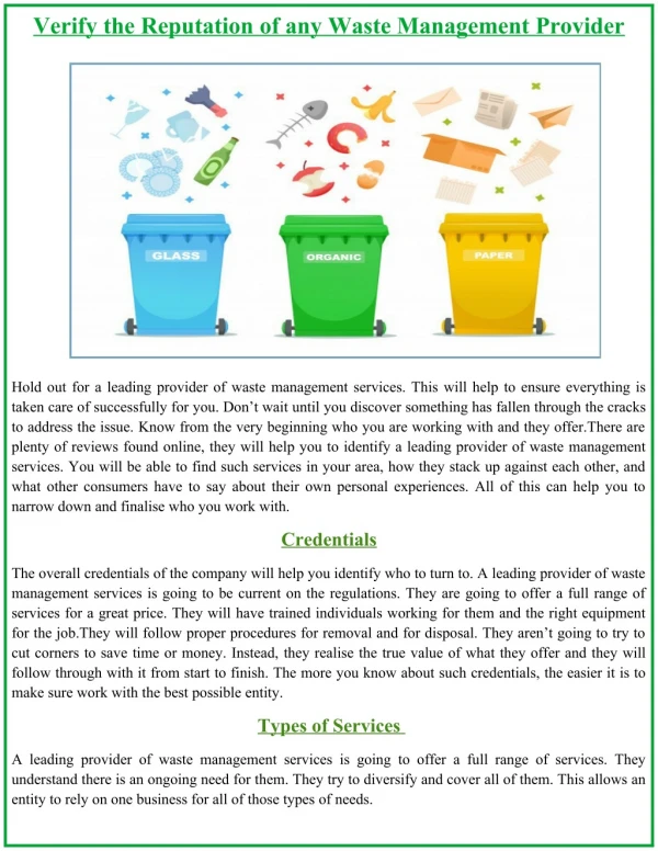 Verify the Reputation of any Waste Management Provider