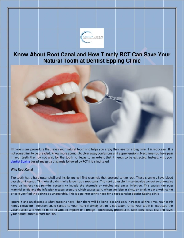 Know About Root Canal and How Timely RCT Can Save Your Natural Tooth at Dentist Epping Clinic