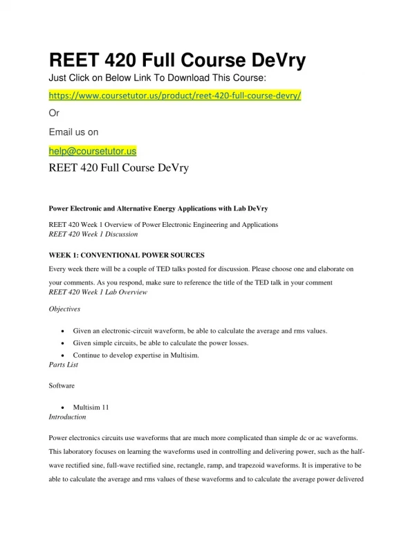 REET 420 Full Course DeVry