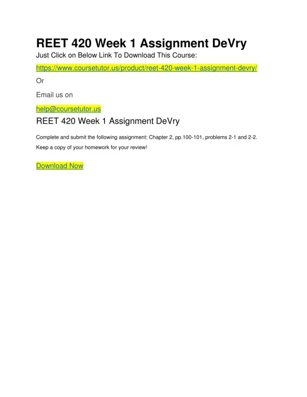 reet 420 week 1 assignment devry just click