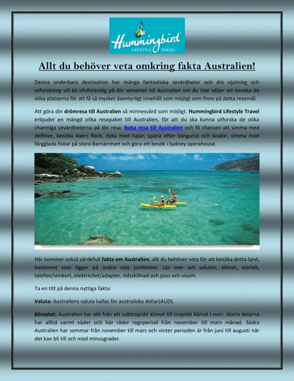 Allt du behöver veta omkring fakta Australien!