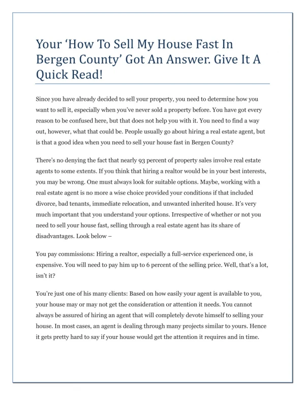 Your ‘How To Sell My House Fast In Bergen County’ Got An Answer. Give It A Quick Read!