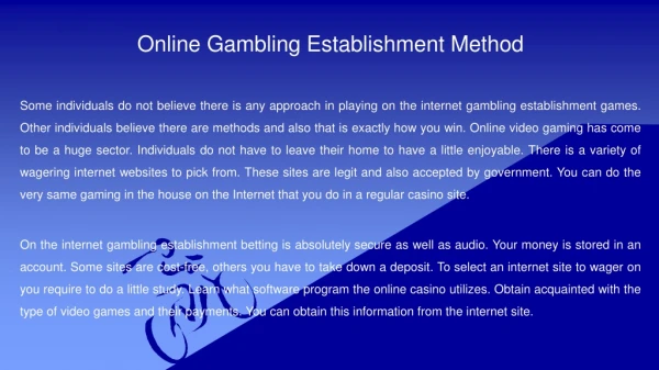 Online Gambling Establishment Method