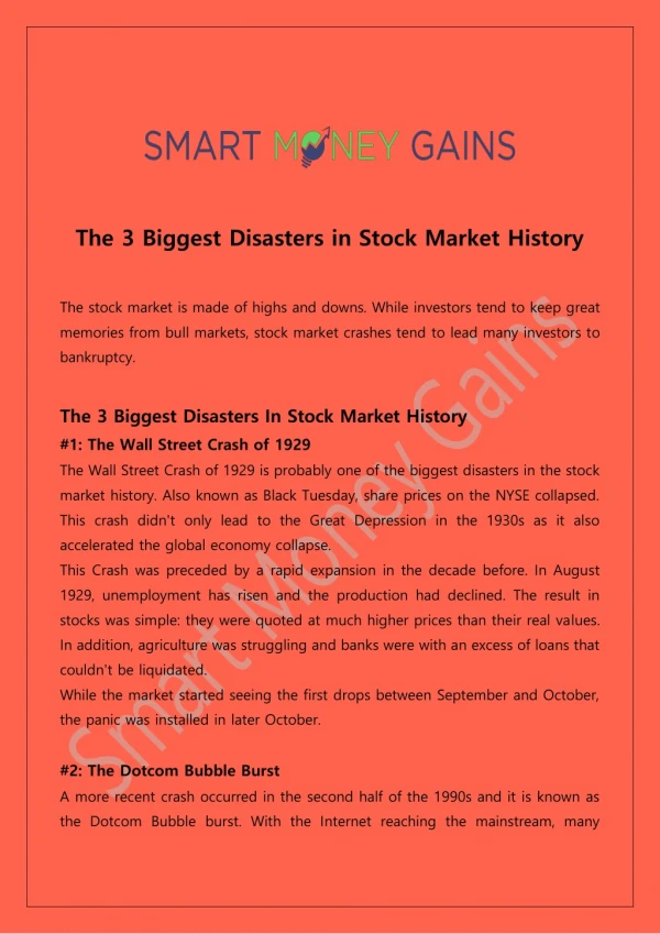 The 3 Biggest Disasters in Stock Market History