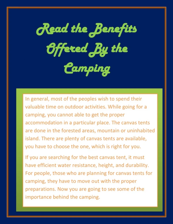 Read The Benefits Offered By The Camping