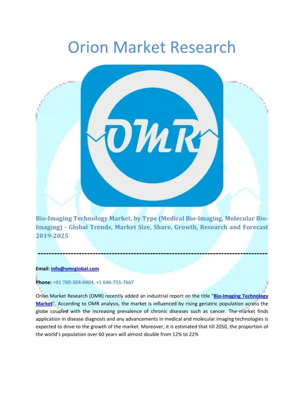 Bio-Imaging Technology Market: Global Market Size, Industry Growth, Future Prospects, Opportunities and Forecast 2019-20