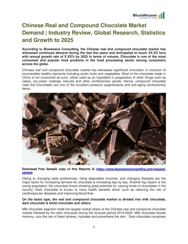 Chinese Real and Compound Chocolate Market Demand | Industry Review, Global Research, Statistics and Growth to 2025