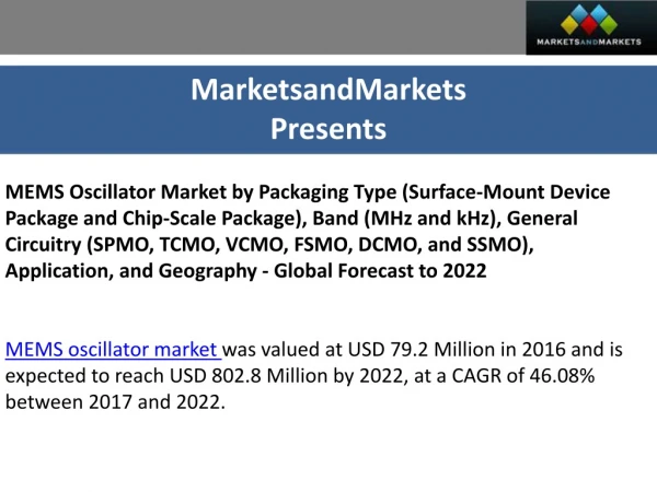 MEMS Oscillator Market worth 802.8 Million USD by 2022