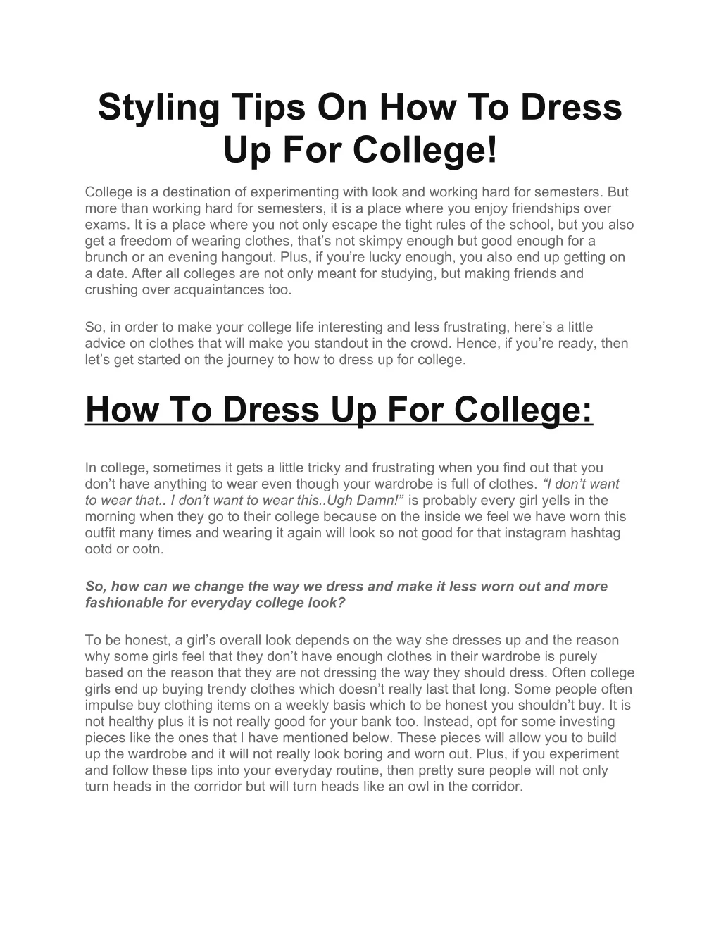 styling tips on how to dress up for college