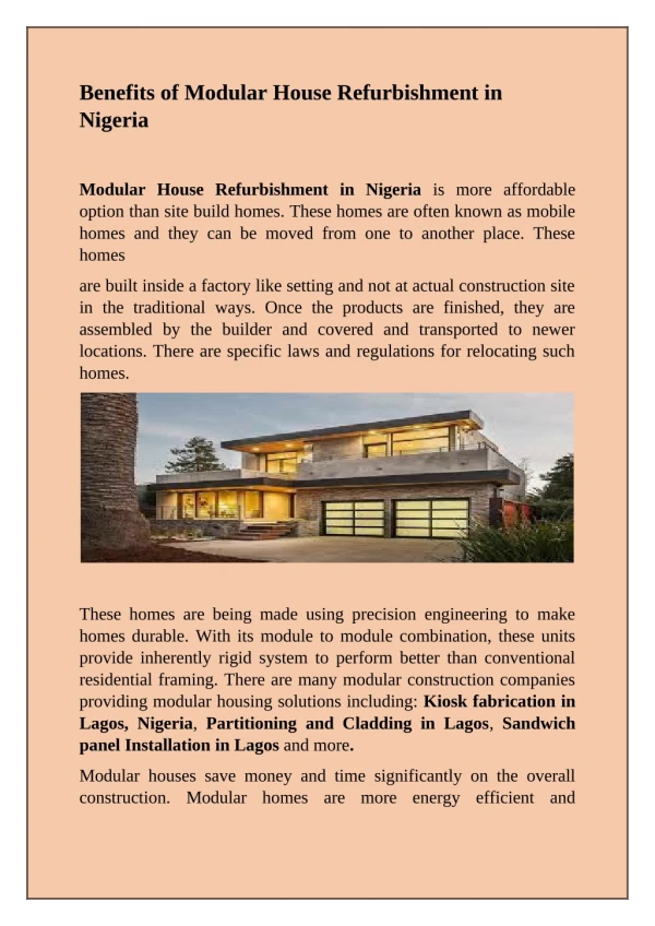 Are you looking for Modular House Refurbishment in Nigeria