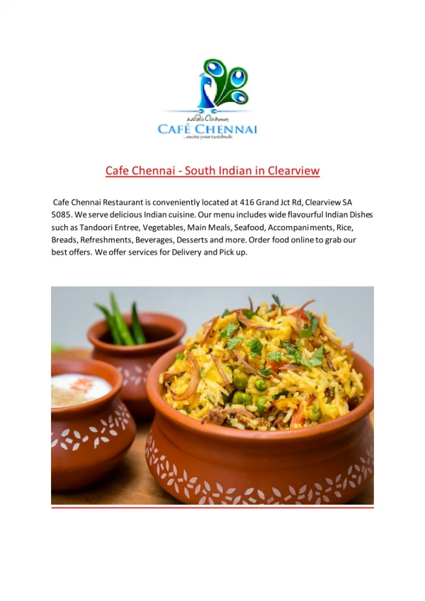 Cafe Chennai - Order Indian food online.