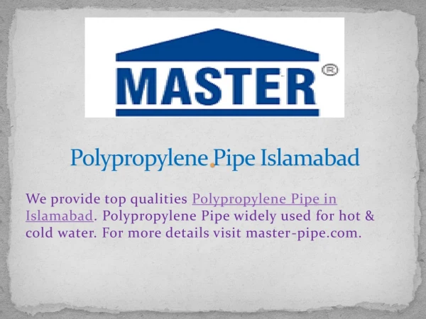 Polypropylene Pipe Islamabad