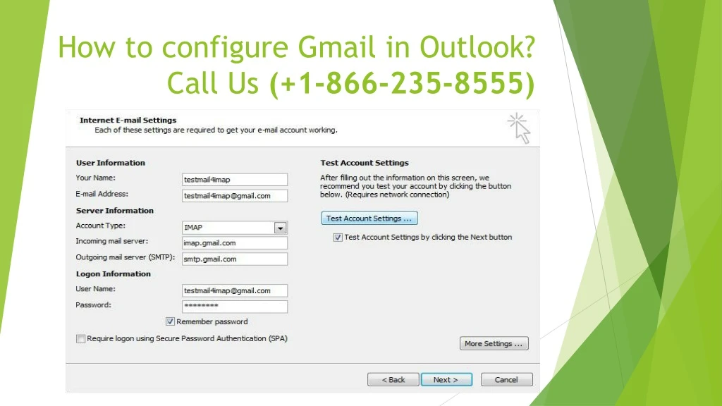 how to configure gmail in outlook call