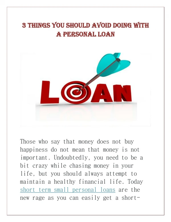 3 Things You Should Avoid Doing with a Personal Loan