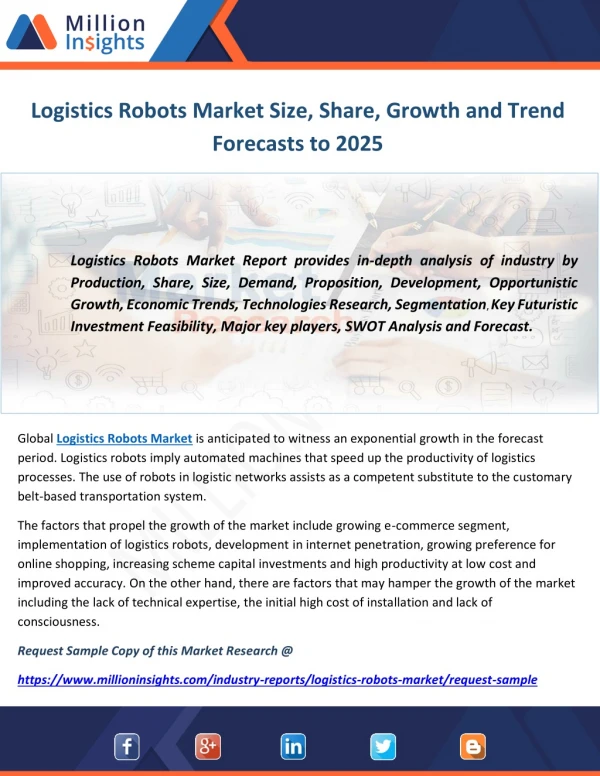 Logistics Robots Market Size, Share, Growth and Trend Forecasts to 2025