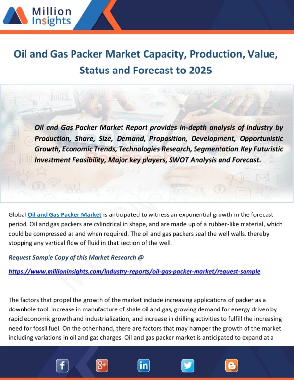Oil and Gas Packer Market Capacity, Production, Value, Status and Forecast to 2025