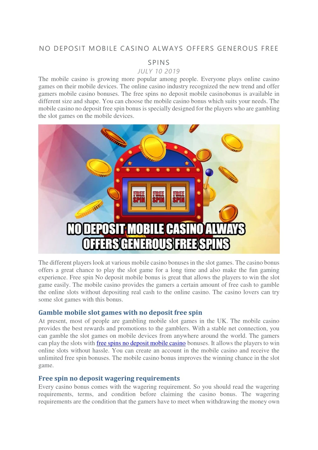 no deposit mobile casino always offers generous